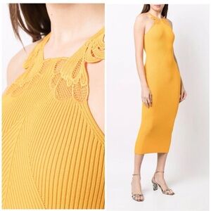 Mustard Yellow Halter Knit Midi Dress